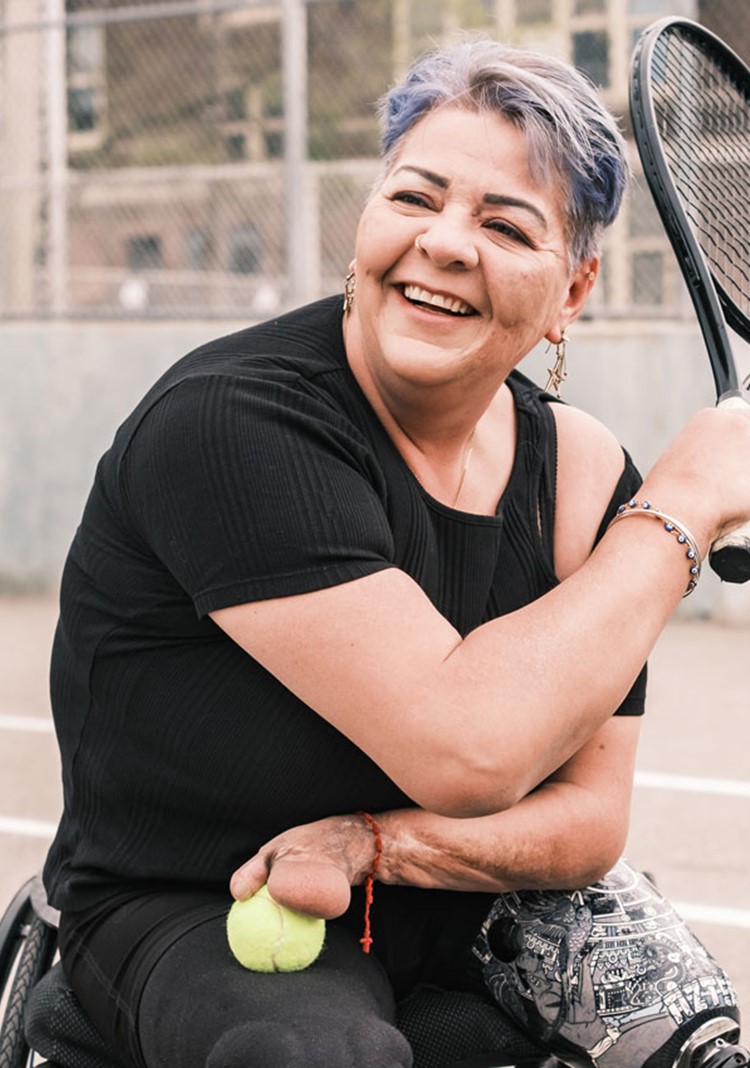 Disabled Latin Woman Practice Wheelchair Tennis Outdoors