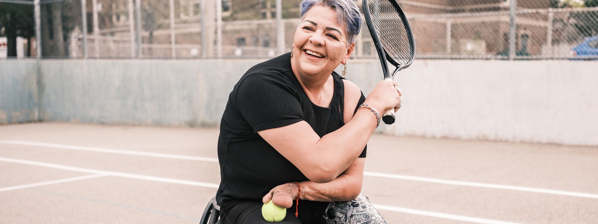 Disabled Latin Woman Practice Wheelchair Tennis Outdoors